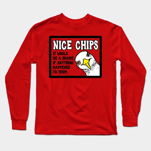 Chip Stealing Seagull Long Sleeve T-Shirt by Woah there Pickle